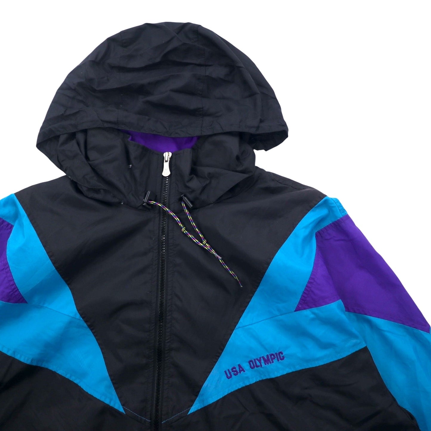 JC PENNEY 90年代 ナイロン トレーニングジャケット L ブラック メッシュライナー フード収納式 USA OLYMPIC