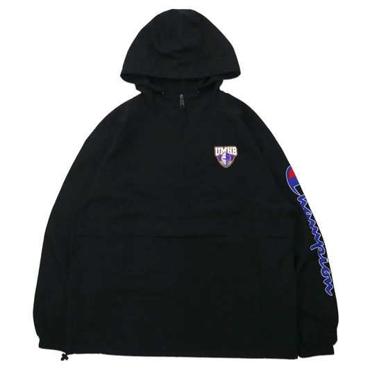 Champion アノラックパーカー 2XL ブラック ポリエステル UMHB カレッジプリント 袖ロゴプリント