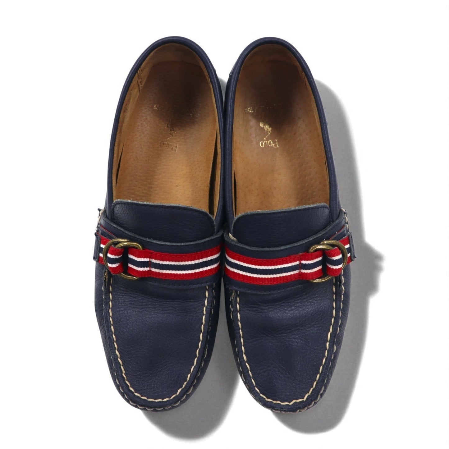 POLO RALPH LAUREN リボン ローファー ドライビングシューズ 26.5cm ネイビー シボ革 レザー WILLEM 11571