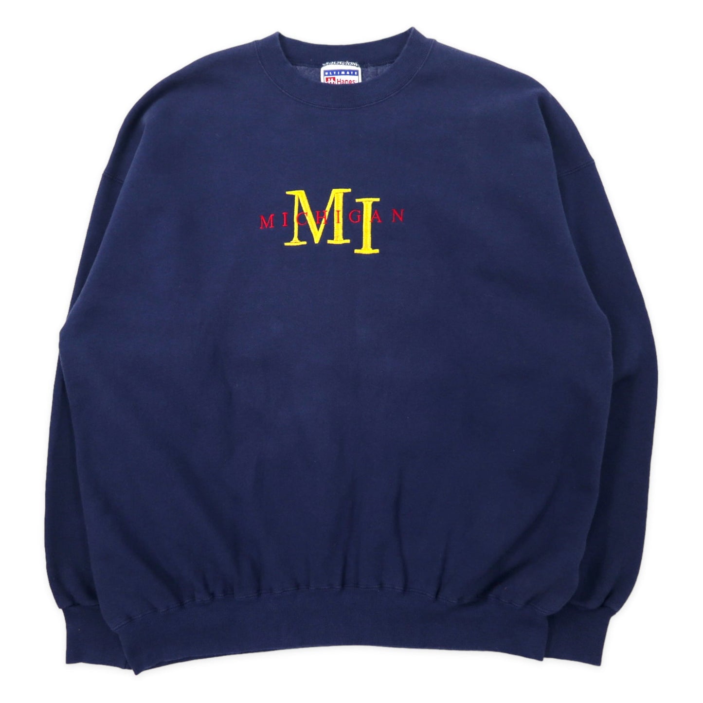 Hanes 90年代 ULTIMATE COTTON カレッジ刺繍 スウェット XL ネイビー コットン 裏起毛 MICHIGAN ビッグサイズ