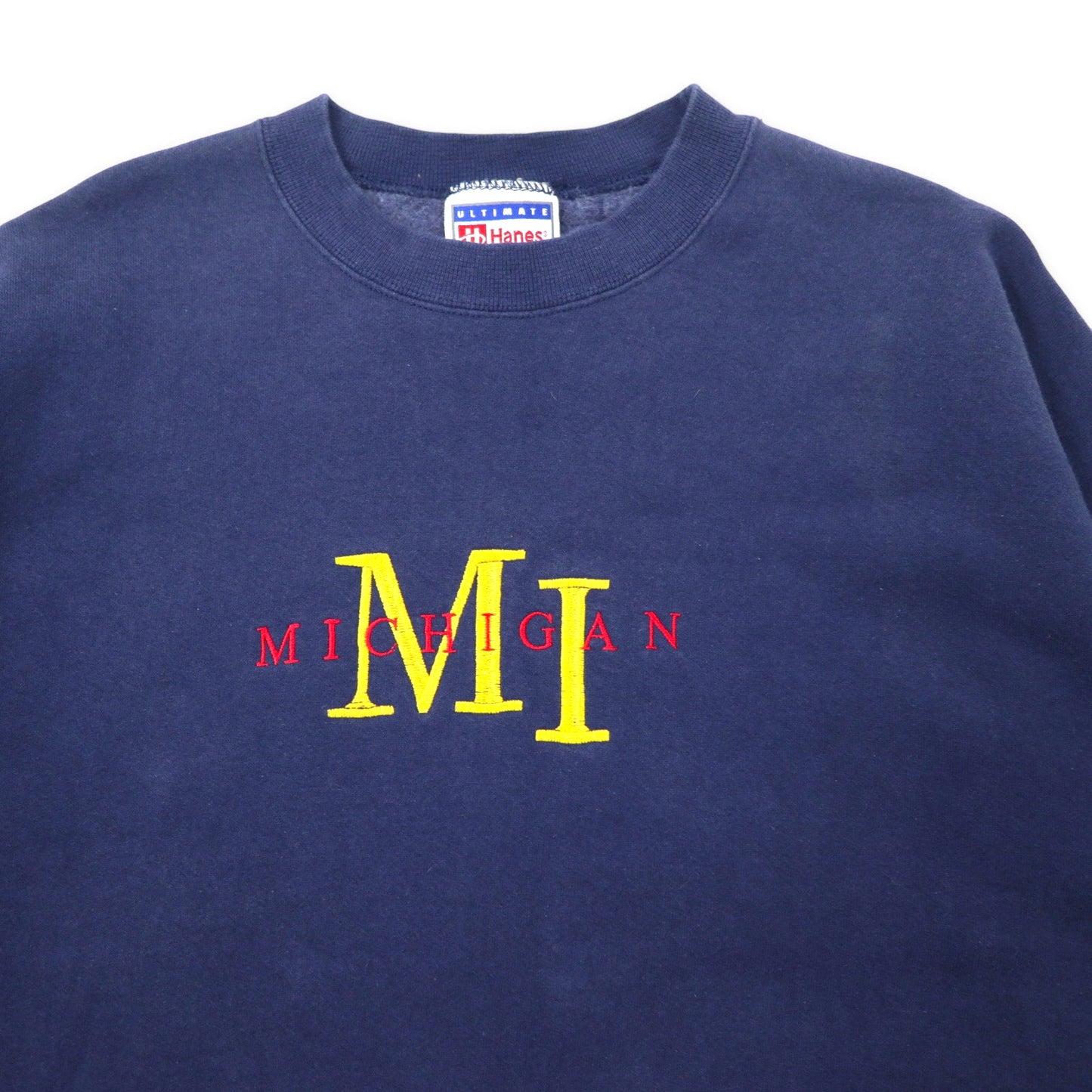 Hanes 90年代 ULTIMATE COTTON カレッジ刺繍 スウェット XL ネイビー コットン 裏起毛 MICHIGAN ビッグサイズ