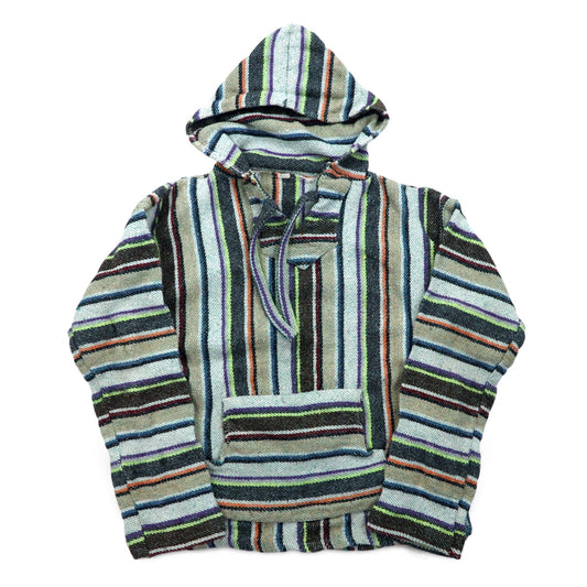 Vintage Baja Hoodie メキシカン パーカー M マルチカラー ボーダー ストライプ アクリル