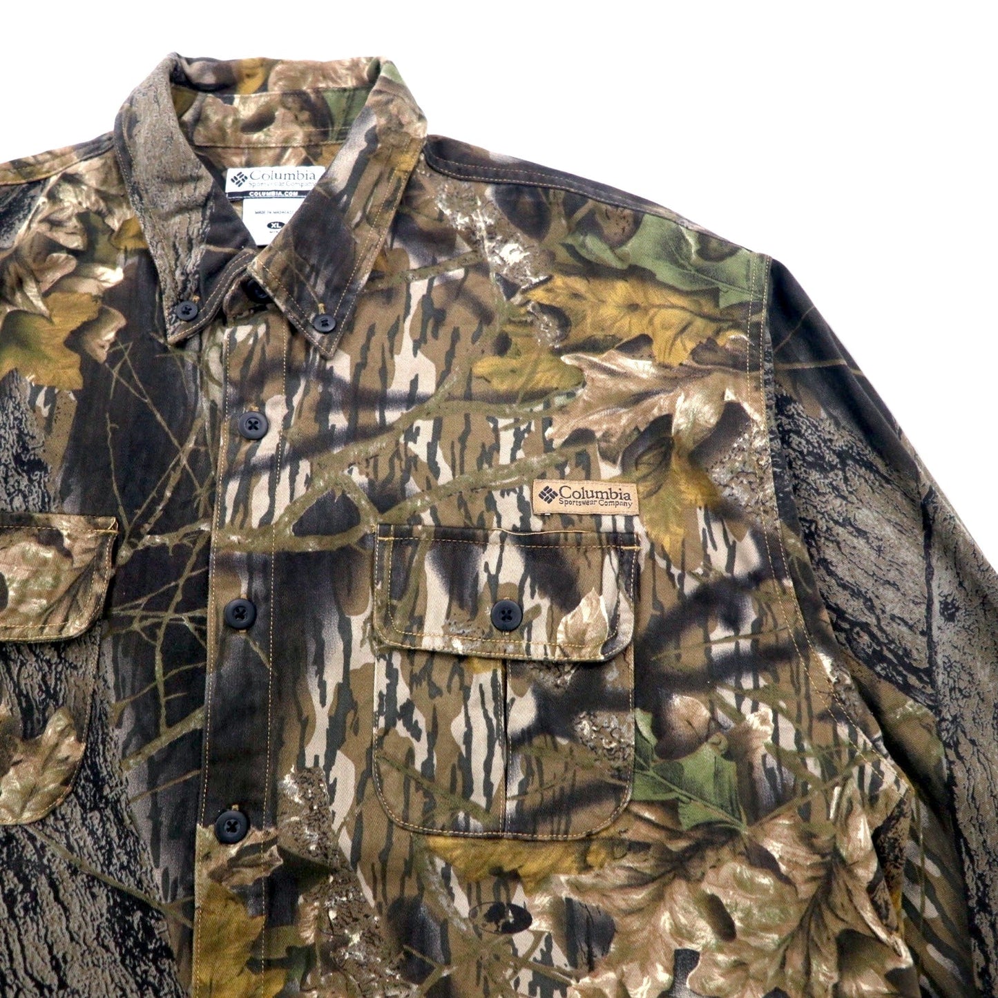 Columbia リアルツリーカモ ボタンダウンシャツ XL カーキ コットン MOSSY OAK ビッグサイズ