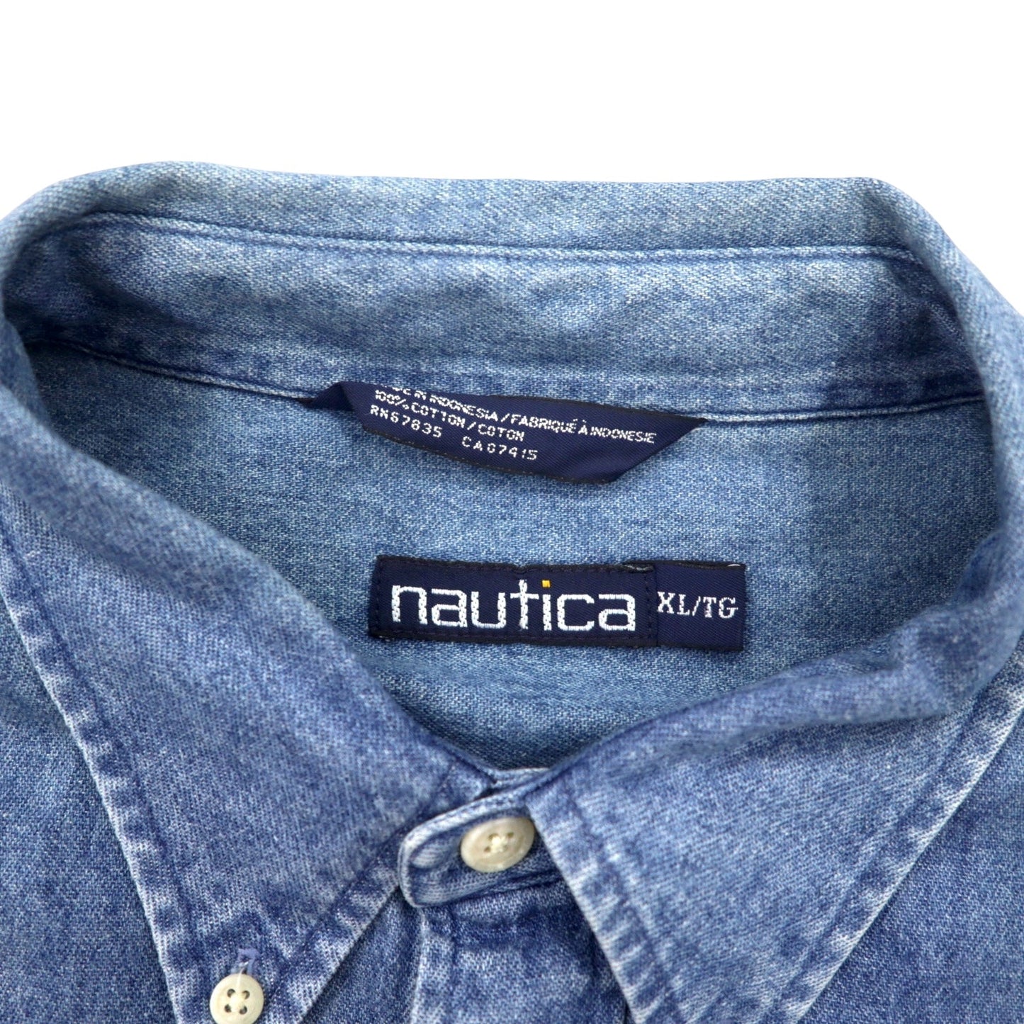 nautica 90年代 デニム ボタンダウンシャツ XL ブルー コットン ワンポイントロゴ 刺繍