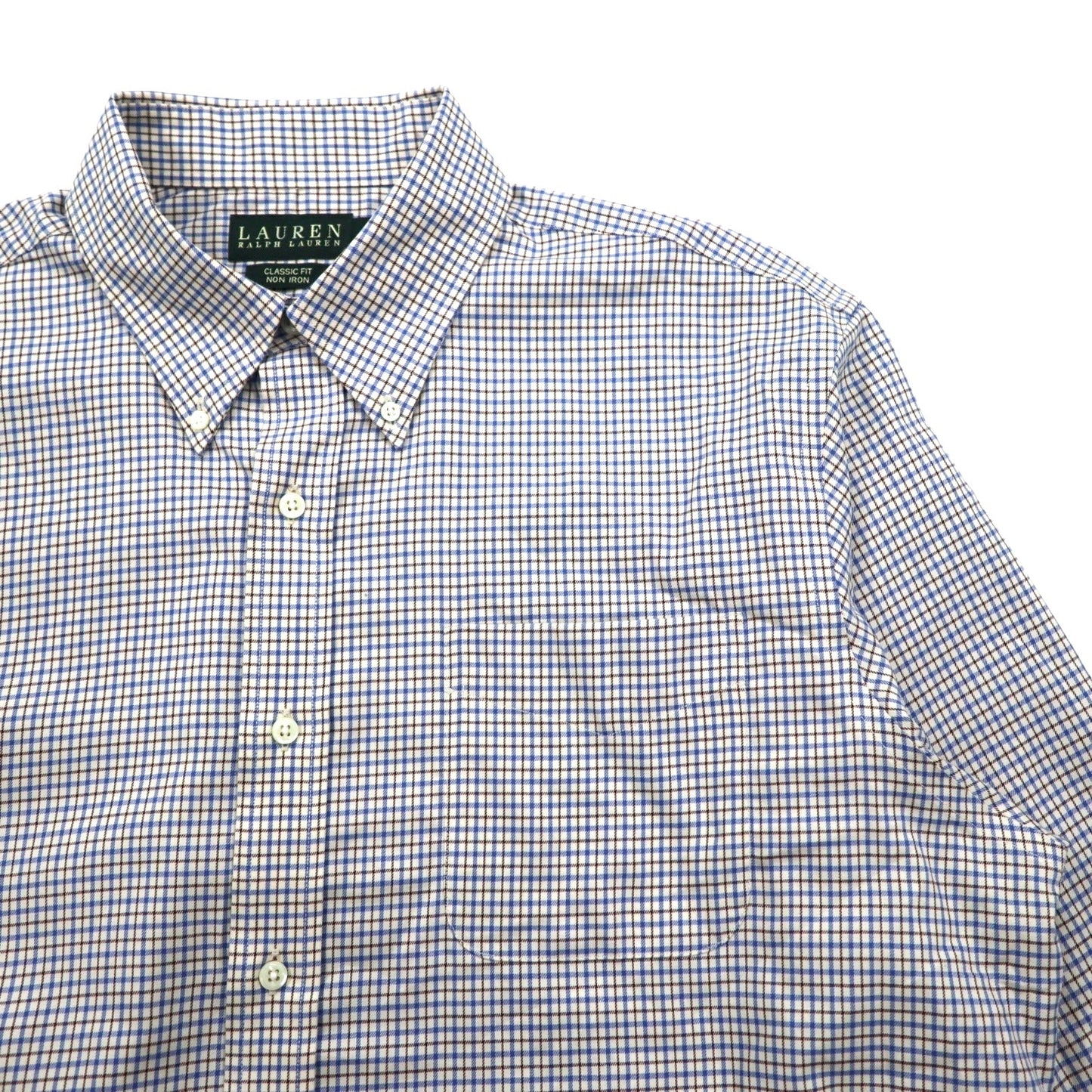 LAUREN RALPH LAUREN ボタンダウンシャツ XL ブルー コットン チェック CLASSIC FIT NON IRON