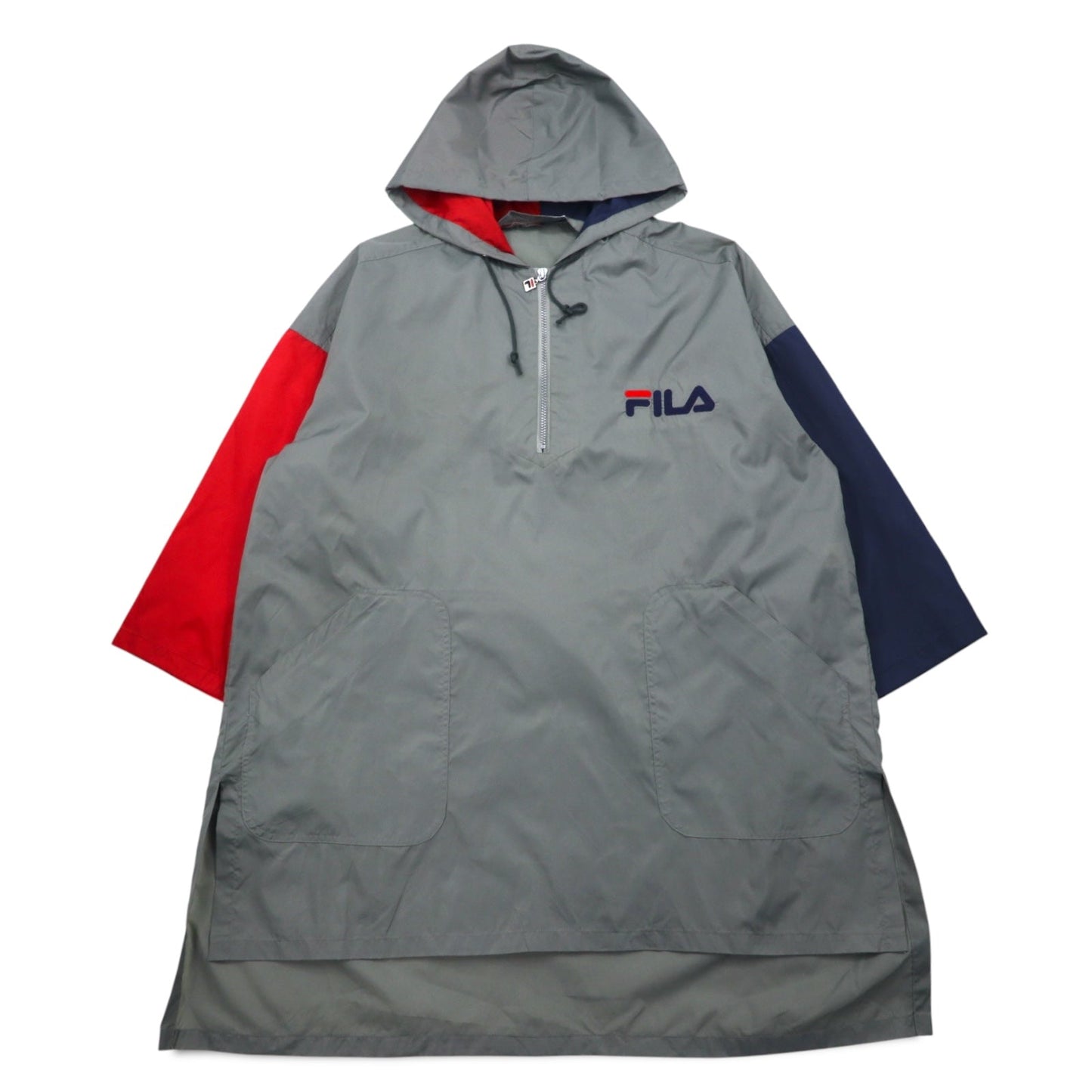 FILA 90年代 ロング アノラックパーカー S-M グレー ナイロン 撥水 ハーフジップ ビッグサイズ