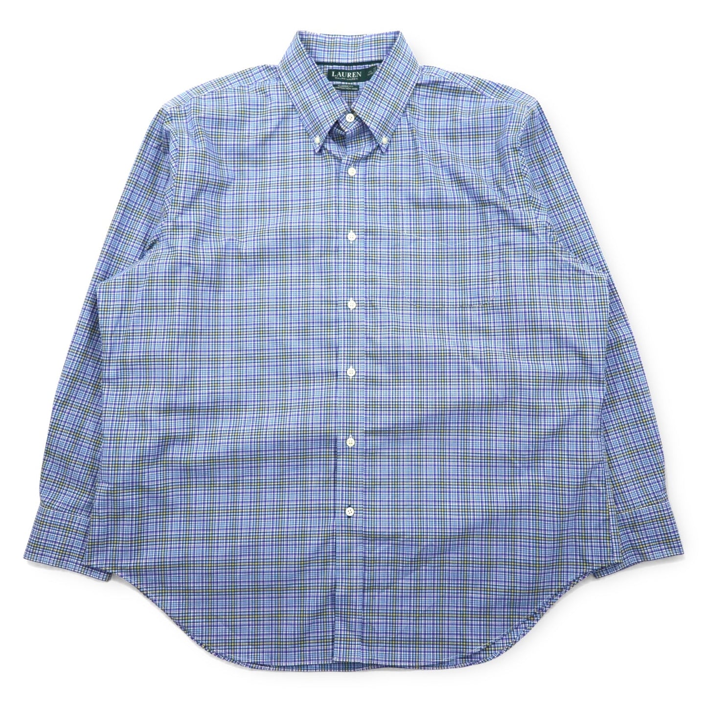 LAUREN RALPH LAUREN ボタンダウンシャツ XL ブルー コットン チェック CLASSIC FIT STRETCH NON IRON