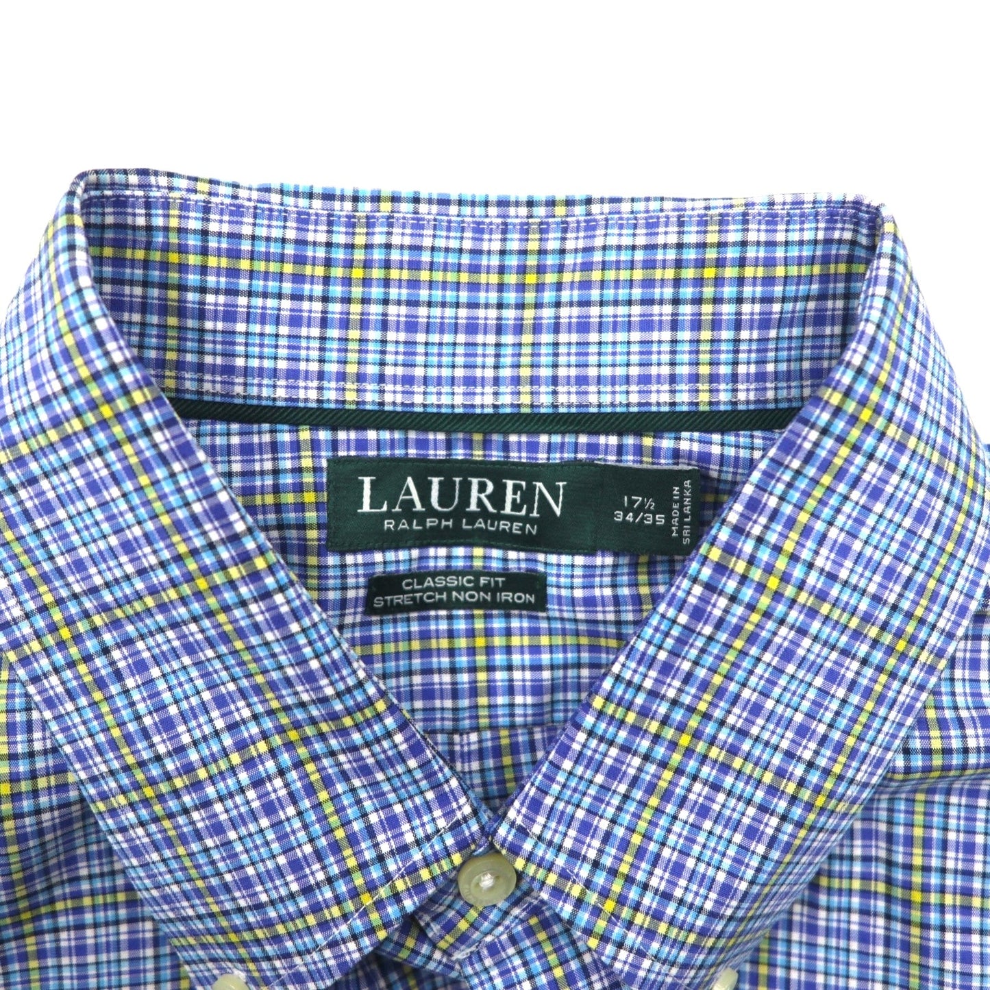 LAUREN RALPH LAUREN ボタンダウンシャツ XL ブルー コットン チェック CLASSIC FIT STRETCH NON IRON