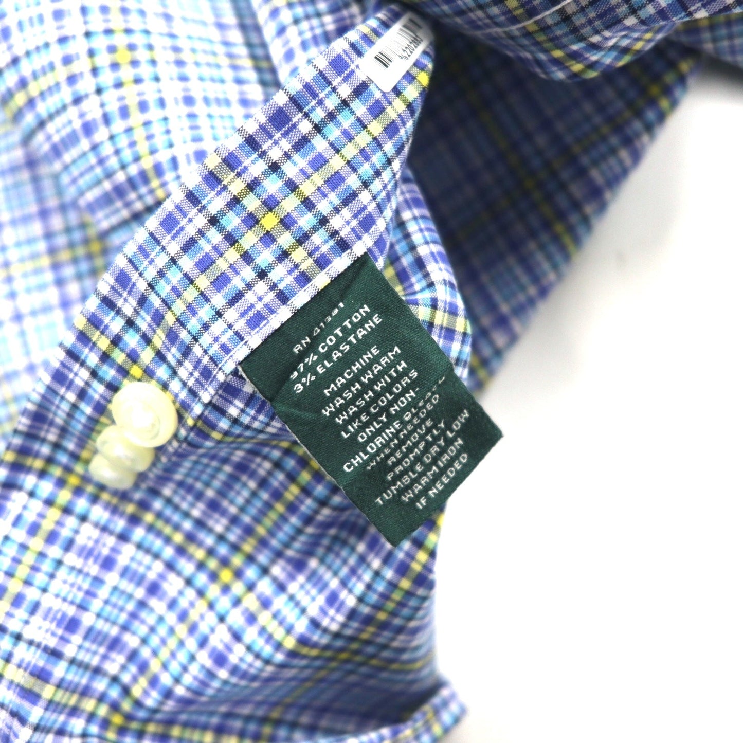 LAUREN RALPH LAUREN ボタンダウンシャツ XL ブルー コットン チェック CLASSIC FIT STRETCH NON IRON