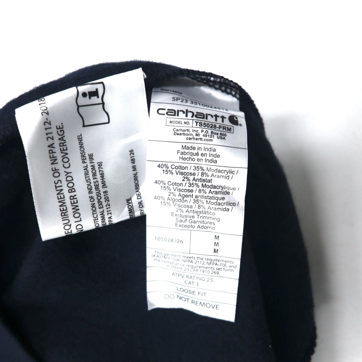 carhartt ルーズフィット ハーフジップ スウェット M ネイビー 難燃性コットン CAT3 難燃フォース ルーズフィット ミッドウェイト モックネック スウェットシャツ TS5028-FRM