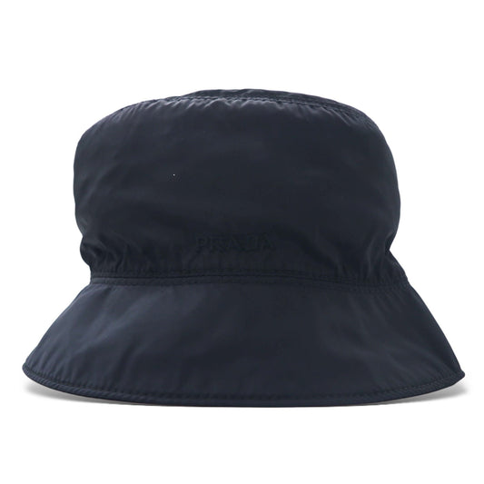 PRADA イタリア製 バケットハット L ブラック ナイロン ワンポイントロゴ刺繍