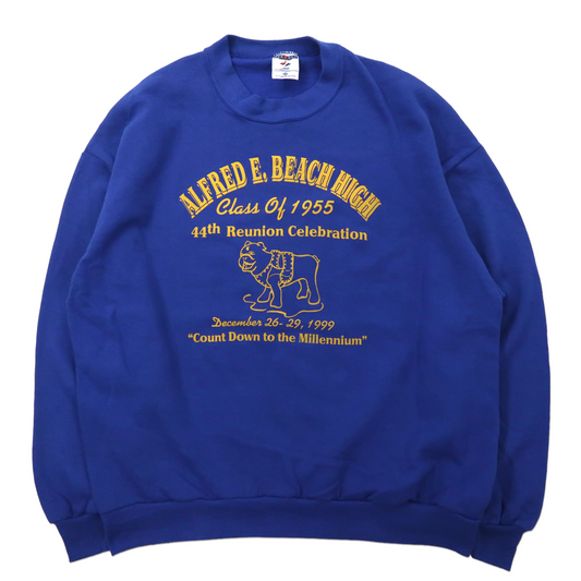 USA製 JERZEES ビッグサイズ カレッジプリント スウェット 2X ブルー コットン 裏起毛 ALFRED E. BEACH HIGH 90年代