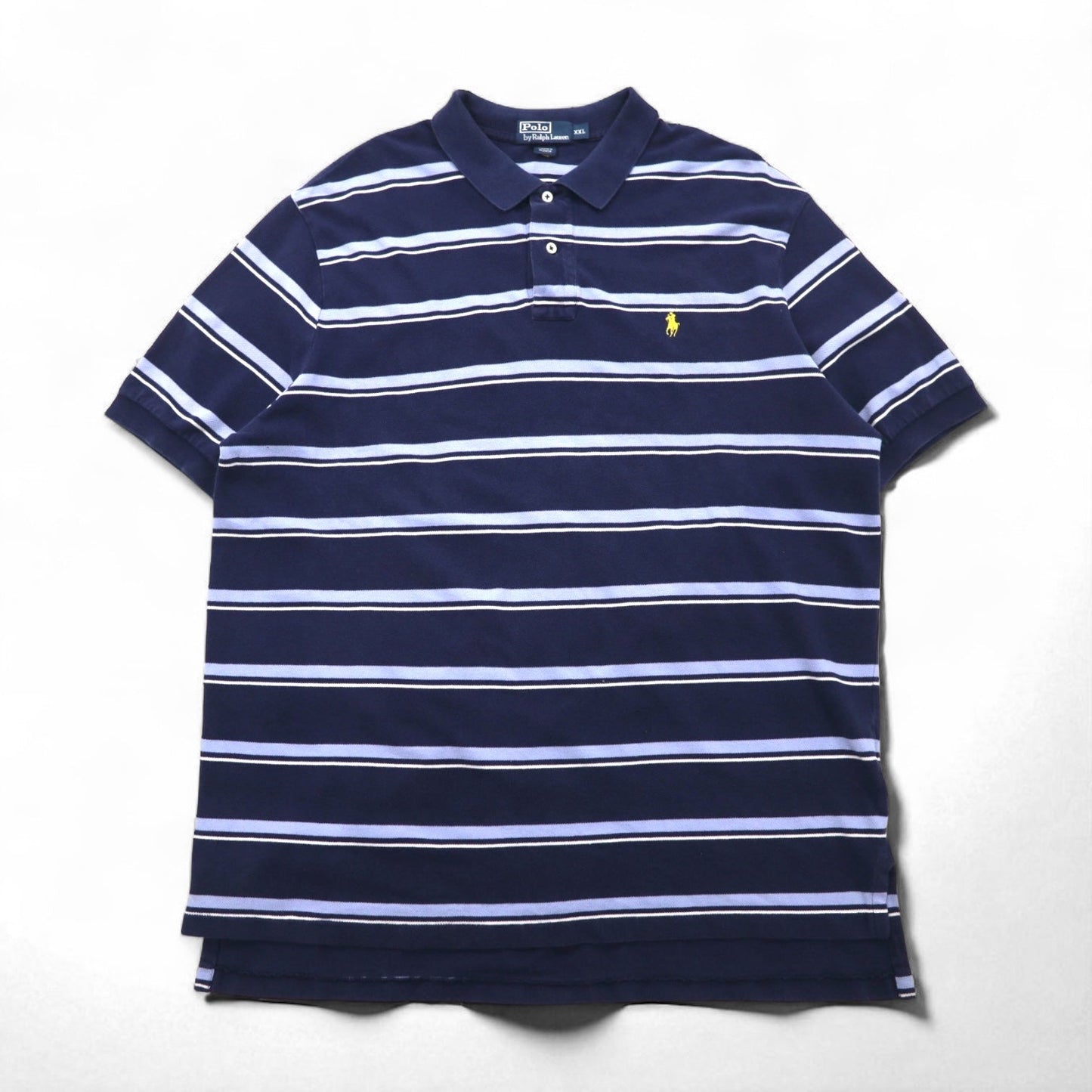 Polo by Ralph Lauren 90年代 ボーダー ポロシャツ 2XL ネイビー ブルー コットン 鹿の子 スモールポニー刺繍