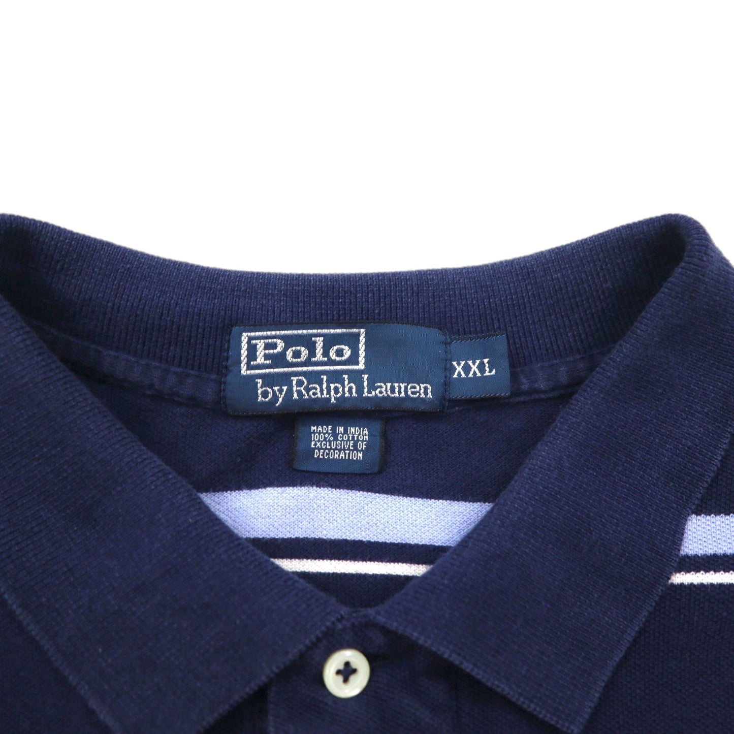 Polo by Ralph Lauren 90年代 ボーダー ポロシャツ 2XL ネイビー ブルー コットン 鹿の子 スモールポニー刺繍