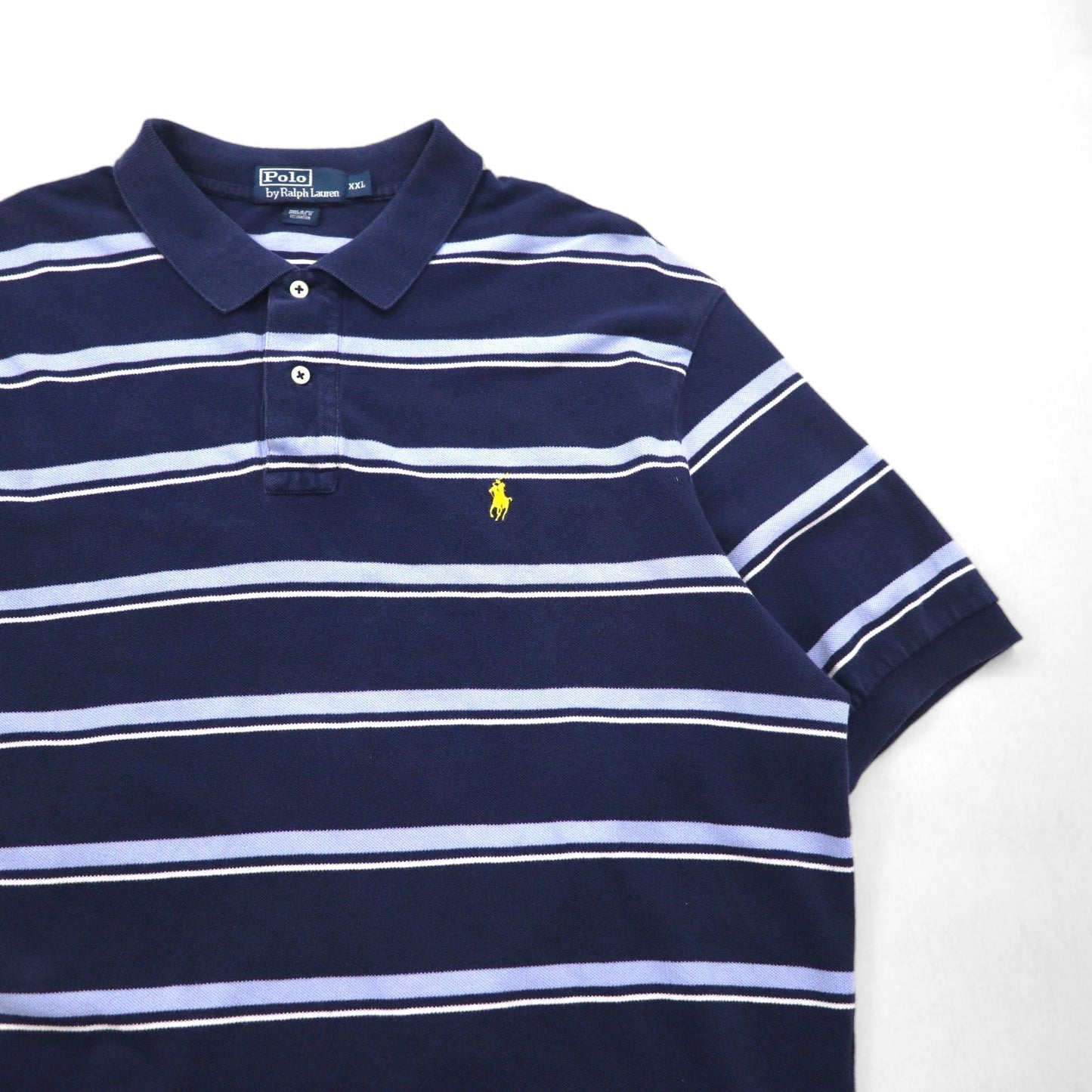 Polo by Ralph Lauren 90年代 ボーダー ポロシャツ 2XL ネイビー ブルー コットン 鹿の子 スモールポニー刺繍