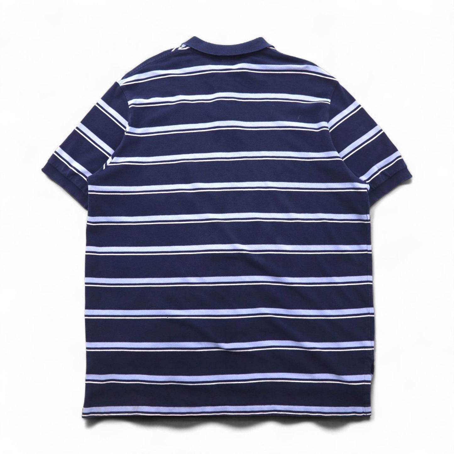 Polo by Ralph Lauren 90年代 ボーダー ポロシャツ 2XL ネイビー ブルー コットン 鹿の子 スモールポニー刺繍