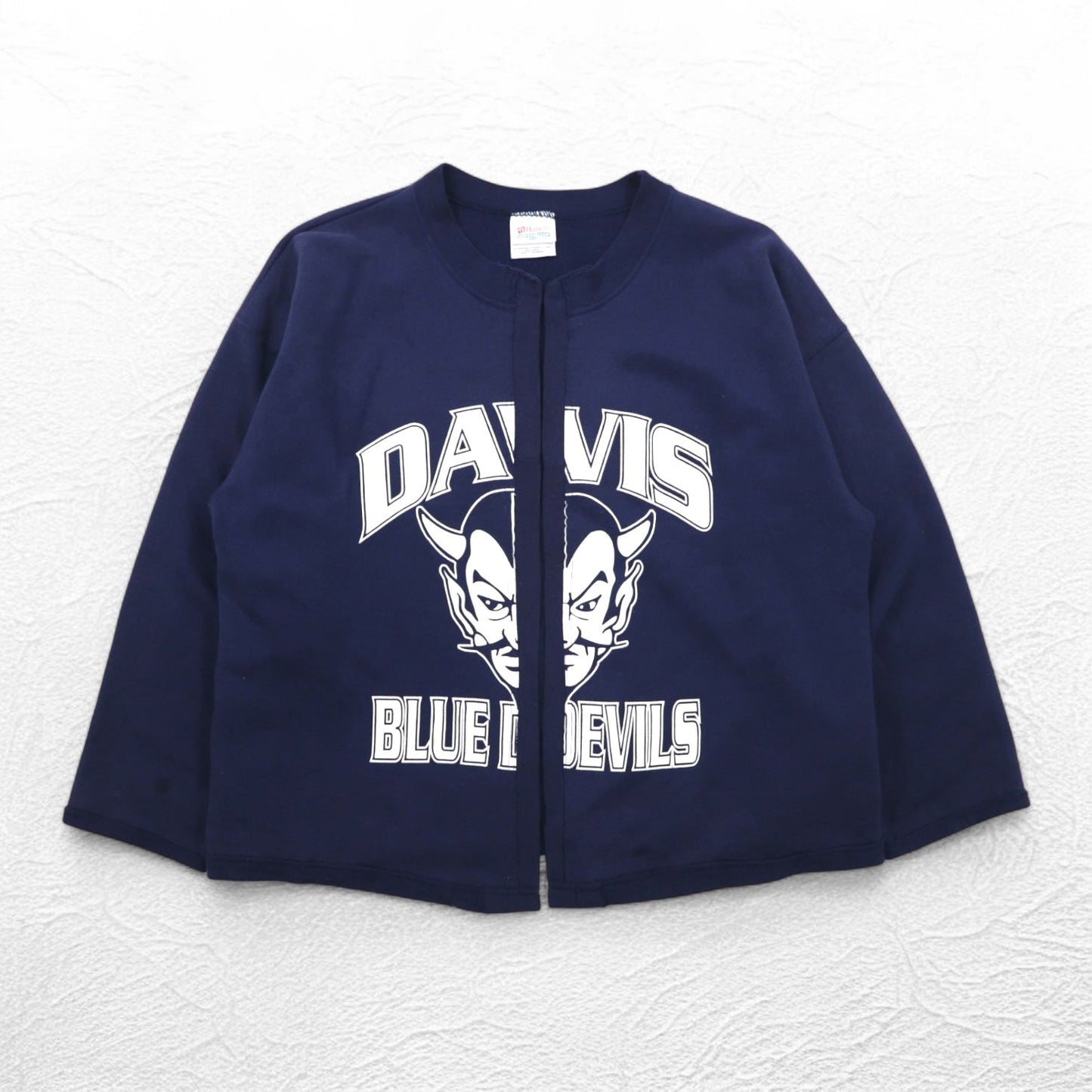 Hanes リメイク スウェット カーディガン L ネイビー コットン DAVIS BLUE DEVILS メキシコ製
