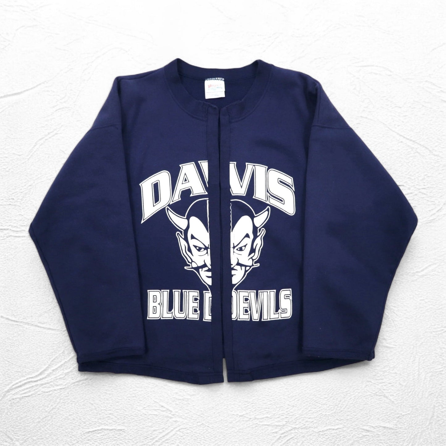 Hanes リメイク スウェット カーディガン L ネイビー コットン DAVIS BLUE DEVILS メキシコ製