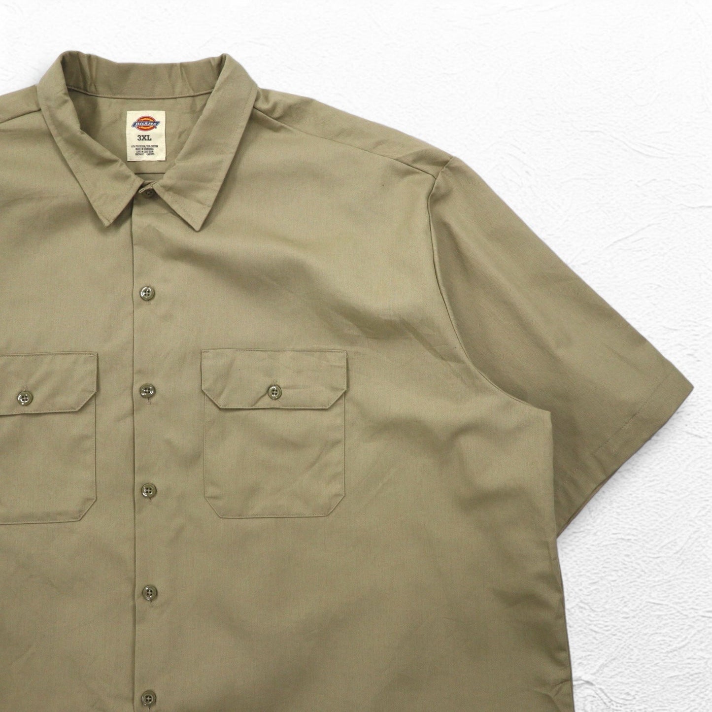 Dickies 半袖 チノ ワークシャツ 3XL ベージュ 胸ポケット ビッグサイズ ホンジュラス製