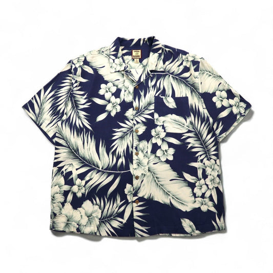 TOMMY BAHAMA シルク オープンカラー 開襟 アロハシャツ XL ネイビー ハイビスカス