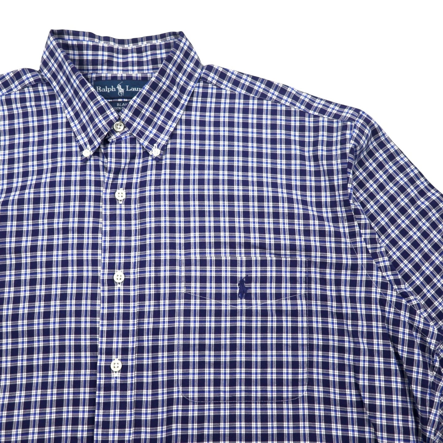 RALPH LAUREN 90年代 ボタンダウンシャツ L ブルー チェック コットン BLAKE スモールポニー 刺繍