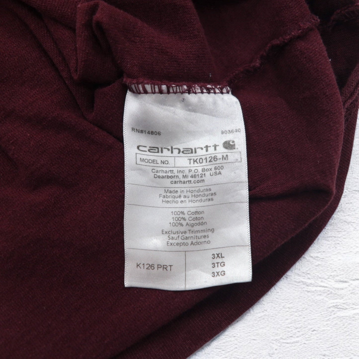 carhartt ロングスリーブポケット Tシャツ ロンT 3XL ボルドー ビッグサイズ ホンジュラス戦