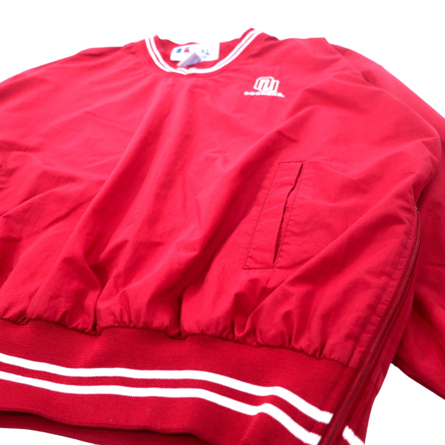 RUSSELL ATHLETIC リブライン ピステ プルオーバー ナイロンジャケット XL レッド ナイロン 防水 カレッジ刺繍 SOONERS ビッグサイズ