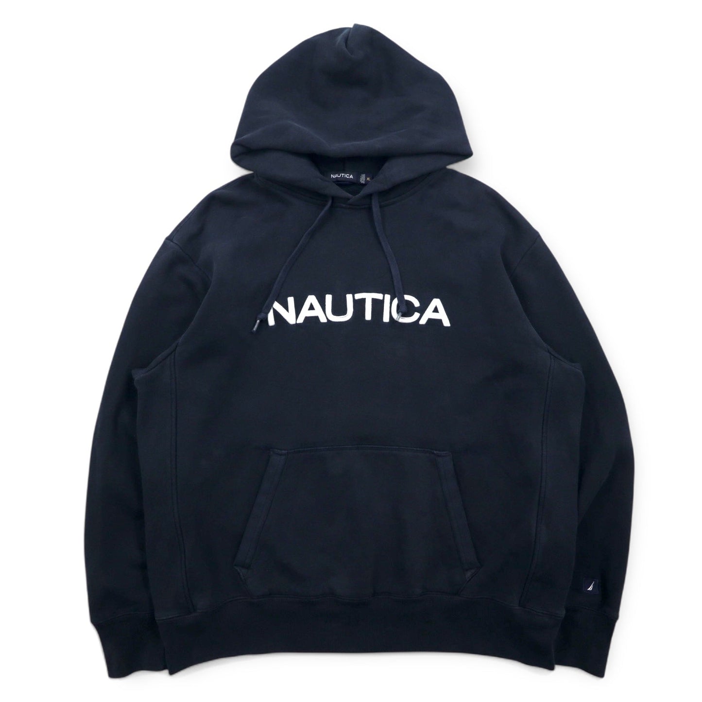 NAUTICA リバースウィーブ プルオーバー パーカー XL ブラック コットン 裏起毛 ロゴ刺繍