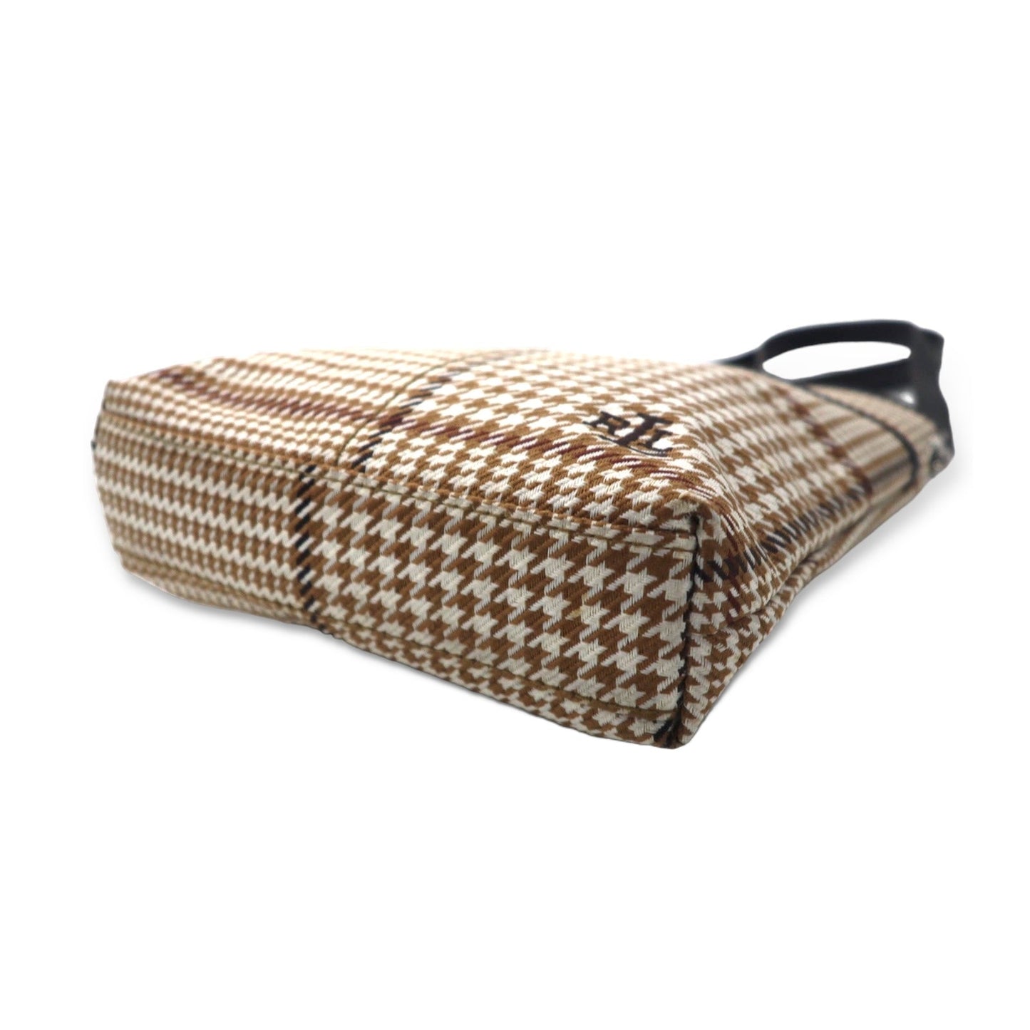 LAUREN RALPH LAUREN ガンクラブチェック ショルダーバッグ ポシェット ベージュ ナイロンキャンバス レザー切り替え ワンポイントロゴ