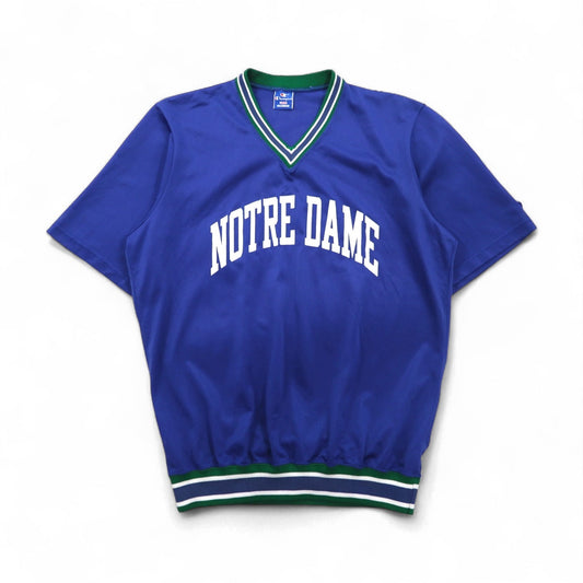 Champion 90年代 USA製 刺繍タグ メッシュ ゲームシャツ L ブルー ナイロン NOTRE DAME アーチロゴ