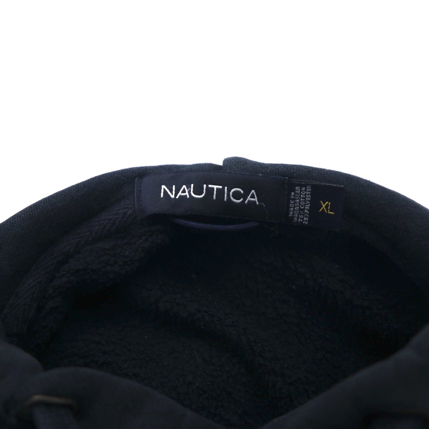 NAUTICA リバースウィーブ プルオーバー パーカー XL ブラック コットン 裏起毛 ロゴ刺繍