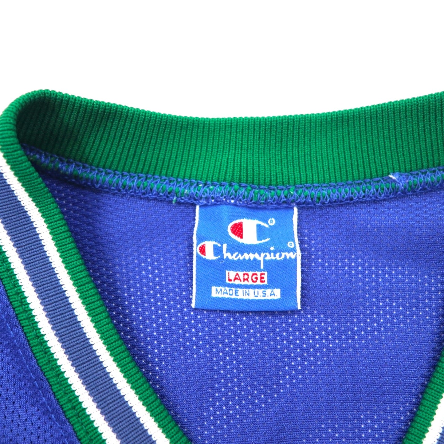 Champion 90年代 USA製 刺繍タグ メッシュ ゲームシャツ L ブルー ナイロン NOTRE DAME アーチロゴ
