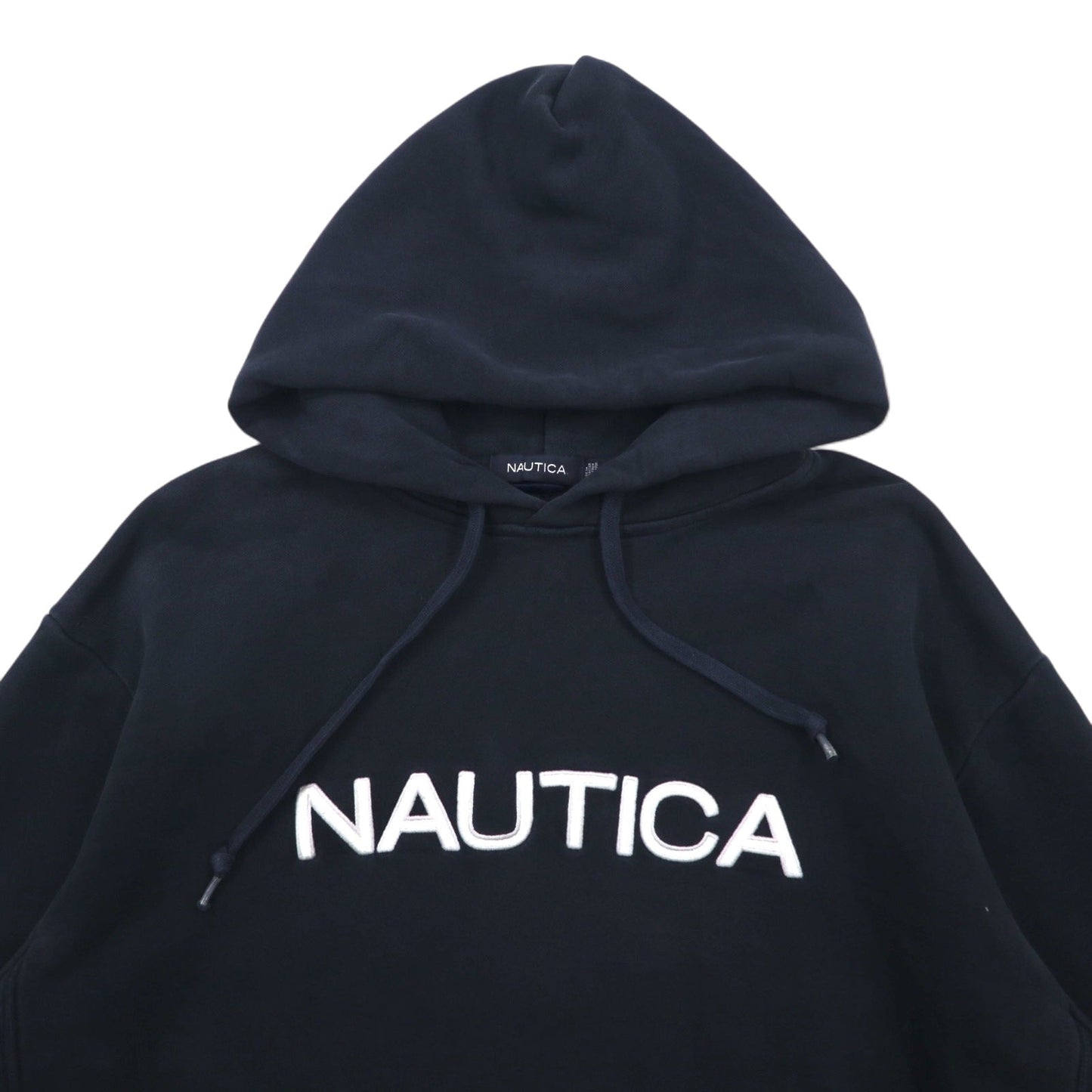 NAUTICA リバースウィーブ プルオーバー パーカー XL ブラック コットン 裏起毛 ロゴ刺繍