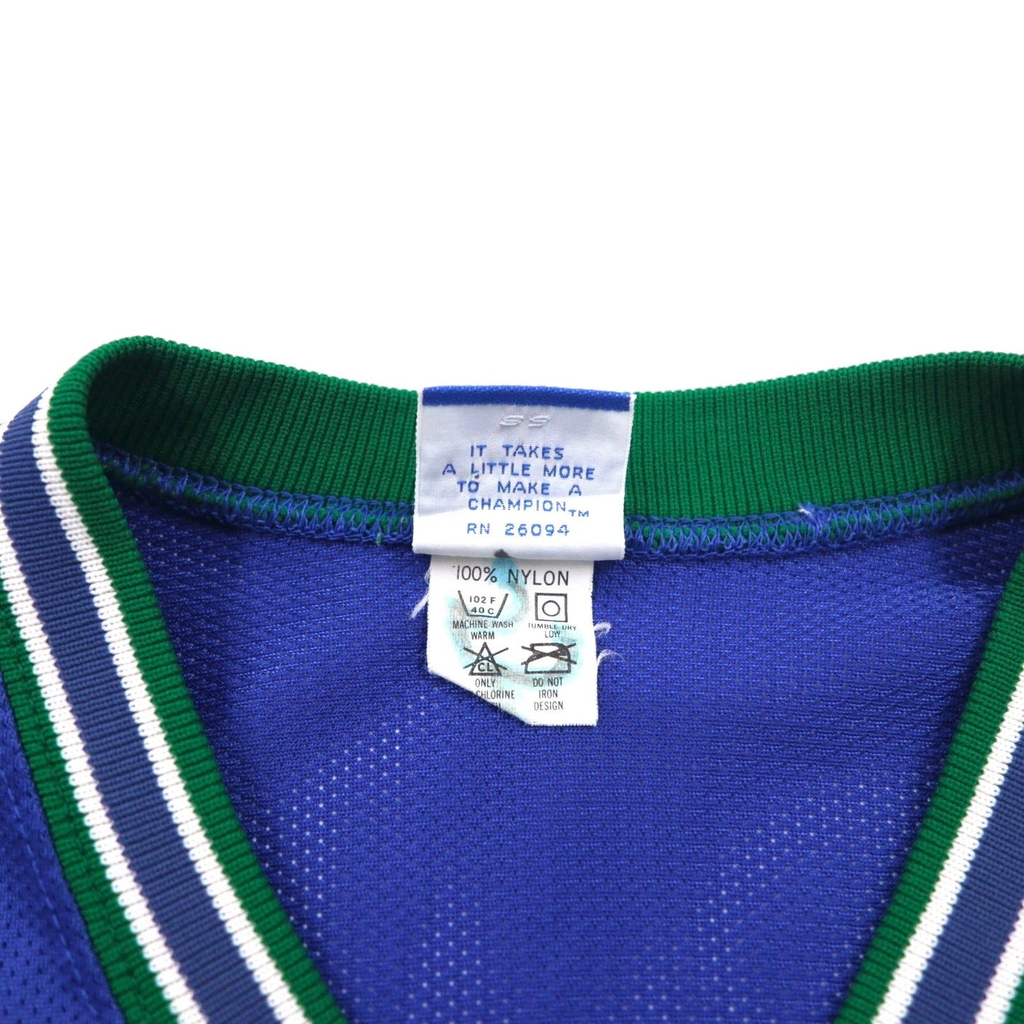 Champion 90年代 USA製 刺繍タグ メッシュ ゲームシャツ L ブルー ナイロン NOTRE DAME アーチロゴ
