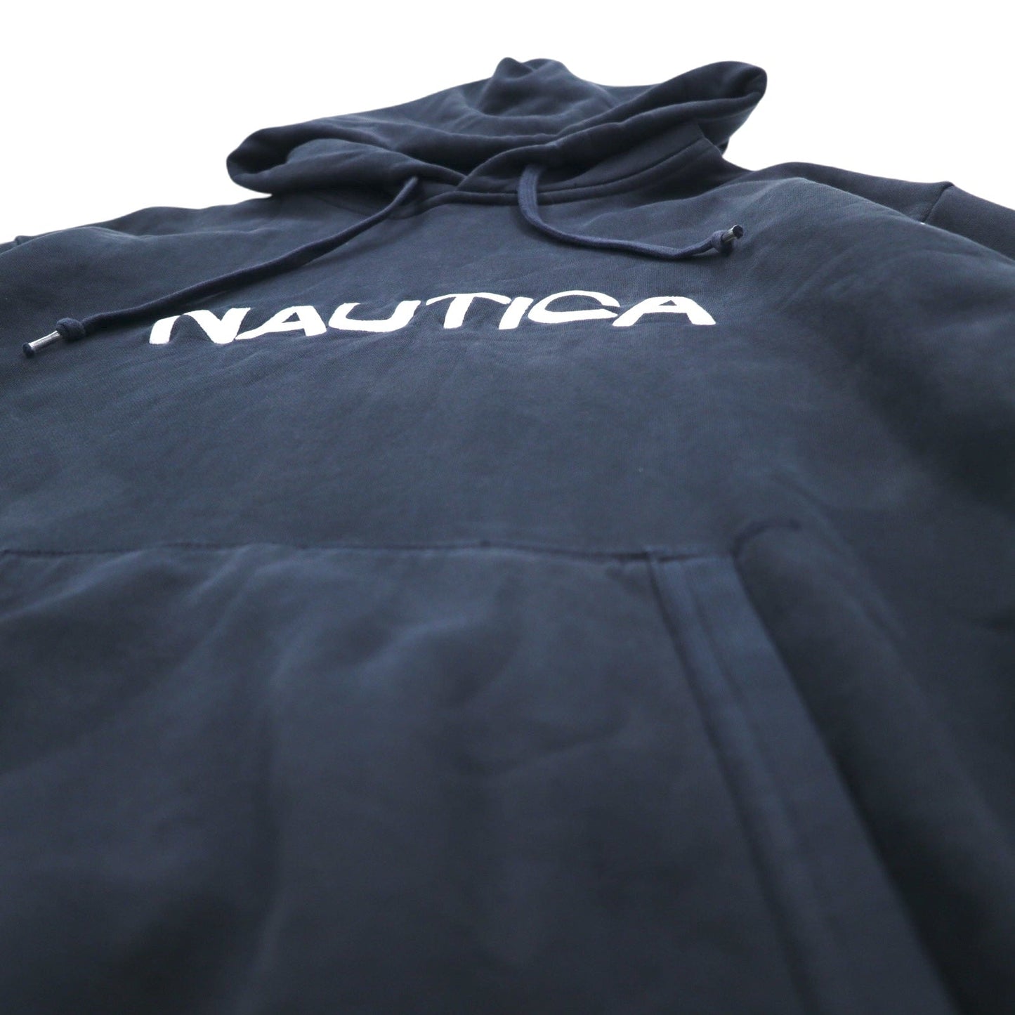NAUTICA リバースウィーブ プルオーバー パーカー XL ブラック コットン 裏起毛 ロゴ刺繍