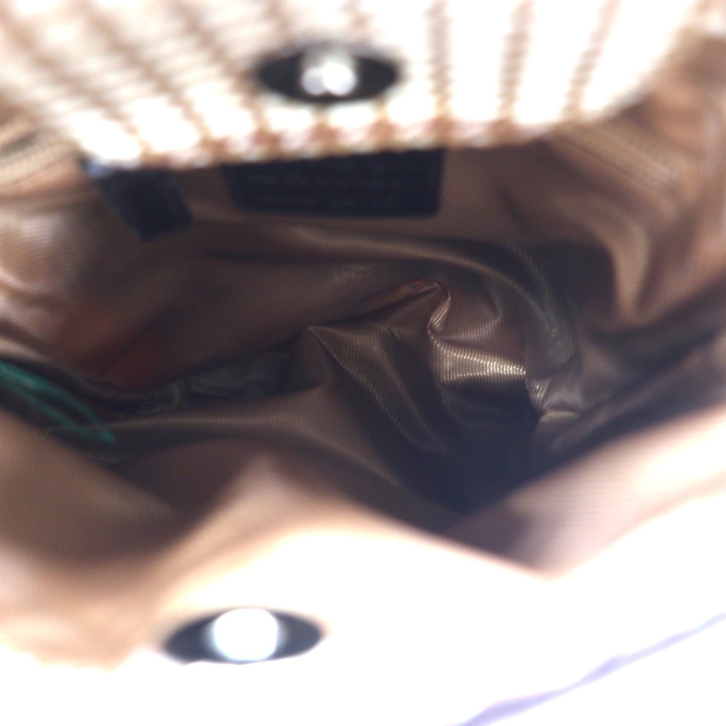 LAUREN RALPH LAUREN ガンクラブチェック ショルダーバッグ ポシェット ベージュ ナイロンキャンバス レザー切り替え ワンポイントロゴ