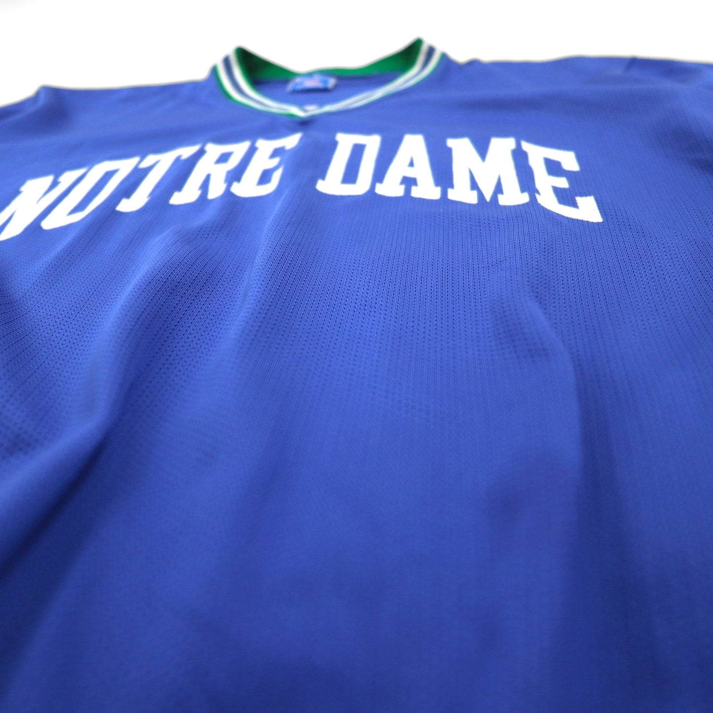 Champion 90年代 USA製 刺繍タグ メッシュ ゲームシャツ L ブルー ナイロン NOTRE DAME アーチロゴ