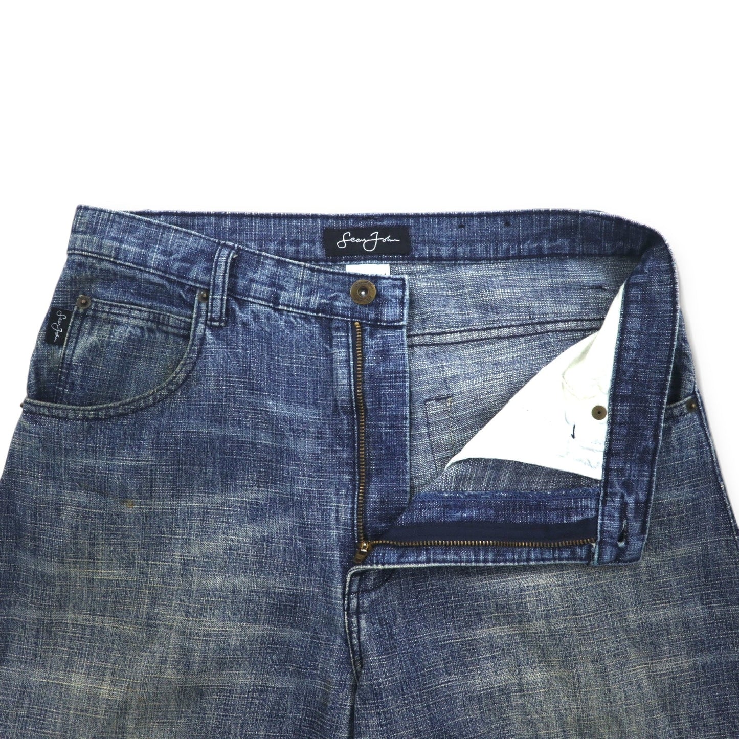 Sean John 00年代 バギー デニムパンツ ジーンズ M インディゴ ブルー コットン ユーズド加工