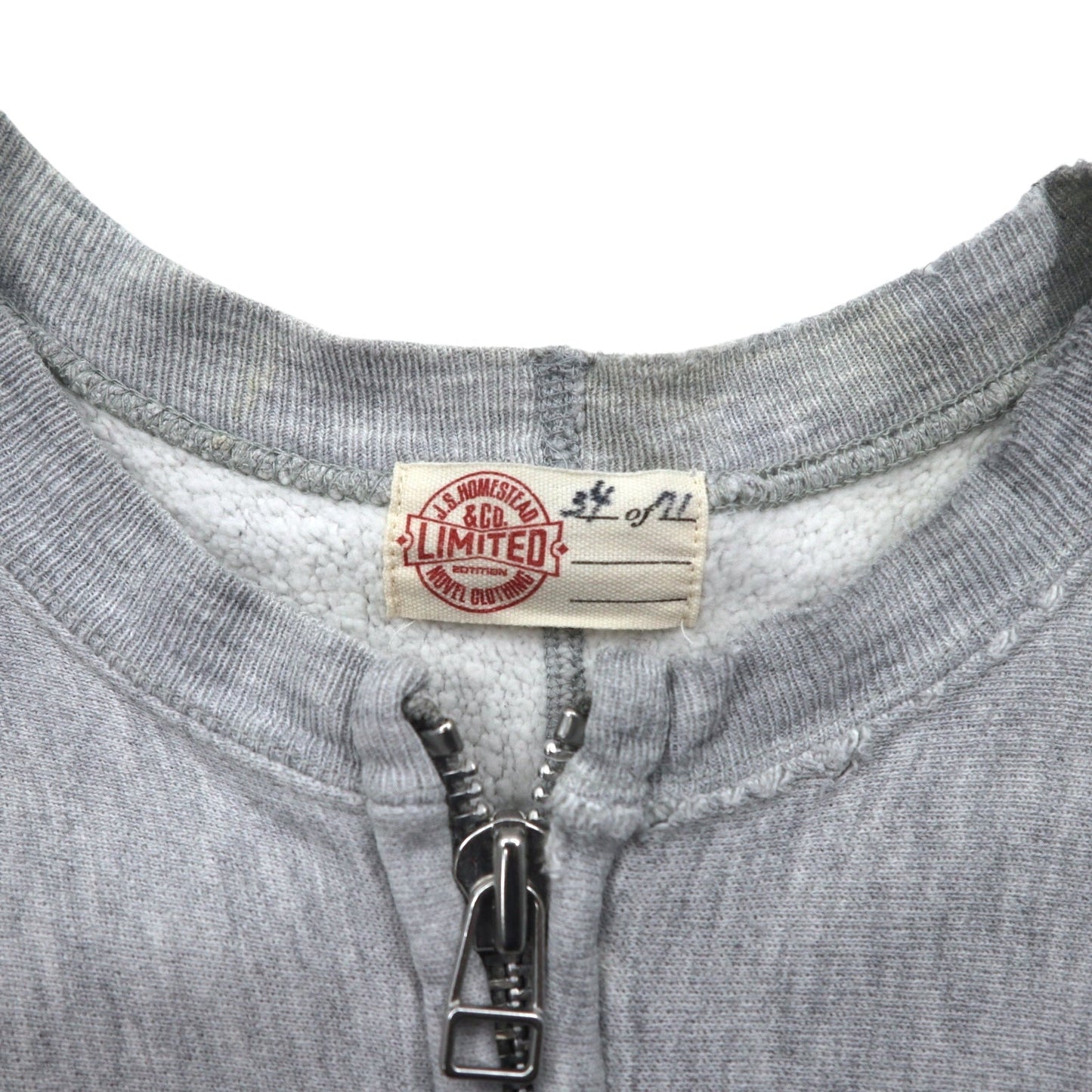 J.S.HOMESTEAD リバースウィーブ 再構築 ドッキング ブルゾン リメイク ジップアップ スウェット L カレッジプリント NOVEL CLOTHING