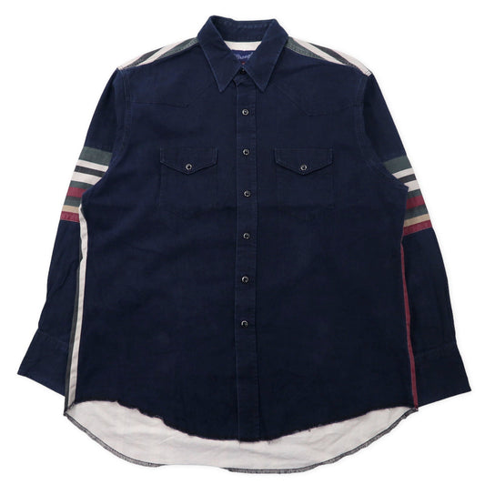 Wrangler 90年代 デニム ウエスタンシャツ XL ネイビー 濃紺 切り替え ストライプ ビッグサイズ
