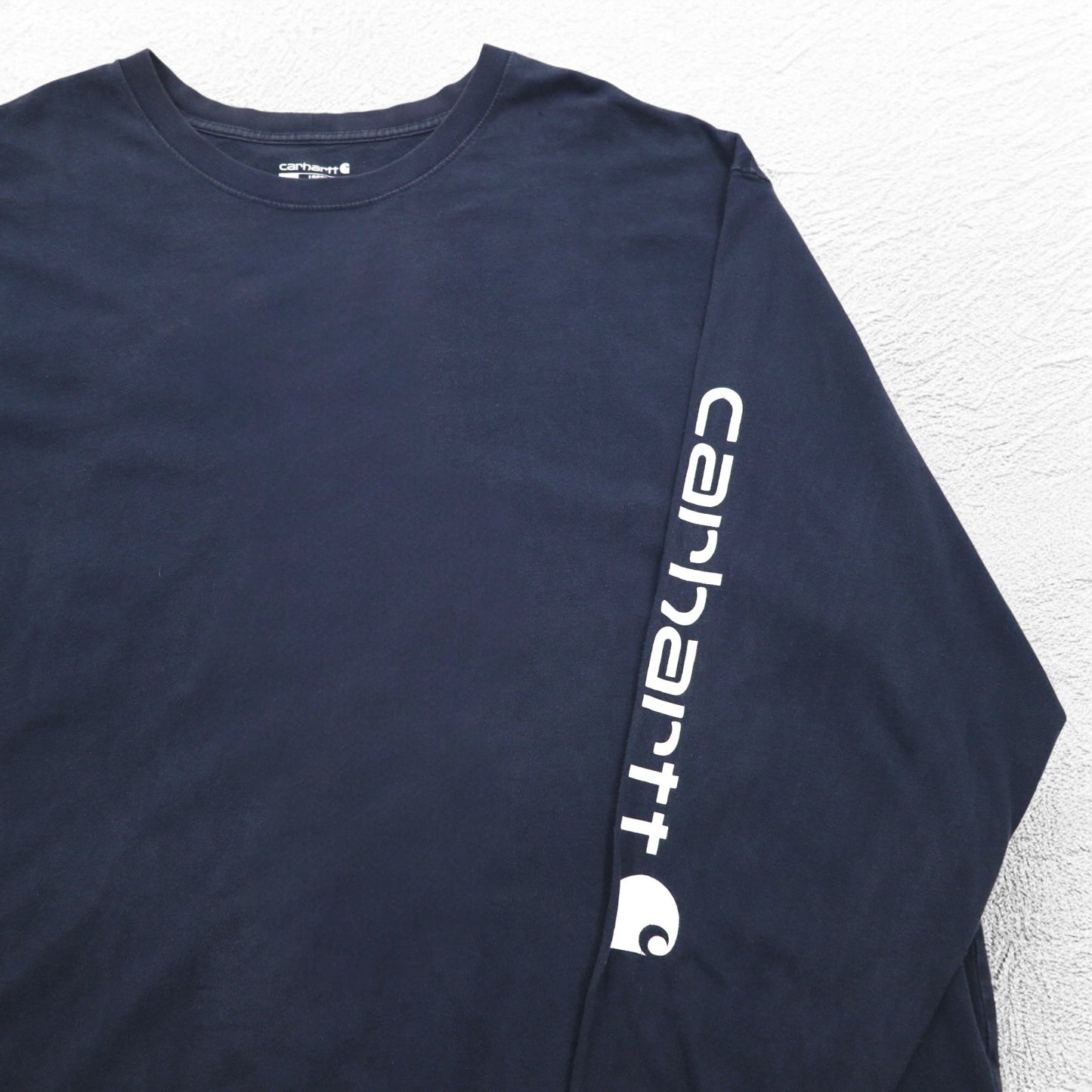 carhartt ロングスリーブ Tシャツ ロンT 4XL ネイビー 袖 プリント ロゴ ビッグサイズ