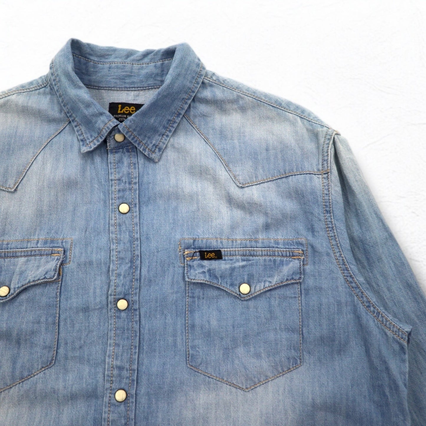 Lee デニム ウエスタンシャツ L インディゴ ブルー コットン 胸ポケット スナップボタン