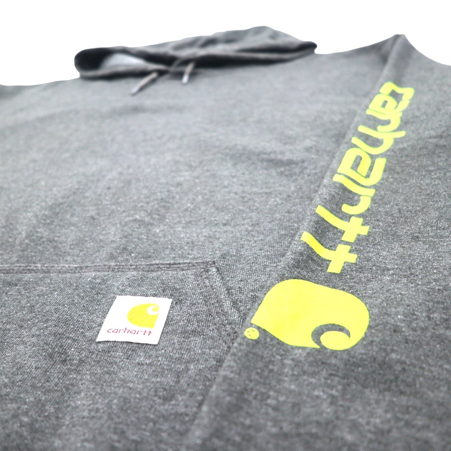Carhartt ルーズフィット プルオーバーパーカー 2XL グレーコットン裏起毛袖 MIDWEIGHT HOODED Logo SWEATSHIRT ロゴ K288 ホンジュラス製