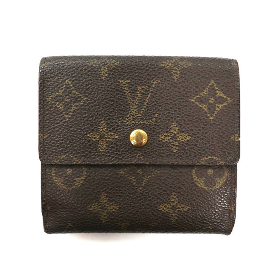 LOUIS VUITTON 3つ折り財布 ブラウン PVC Wホック モノグラム ポルトモネビエ カルトクレディ M61652 TH1917 フランス製