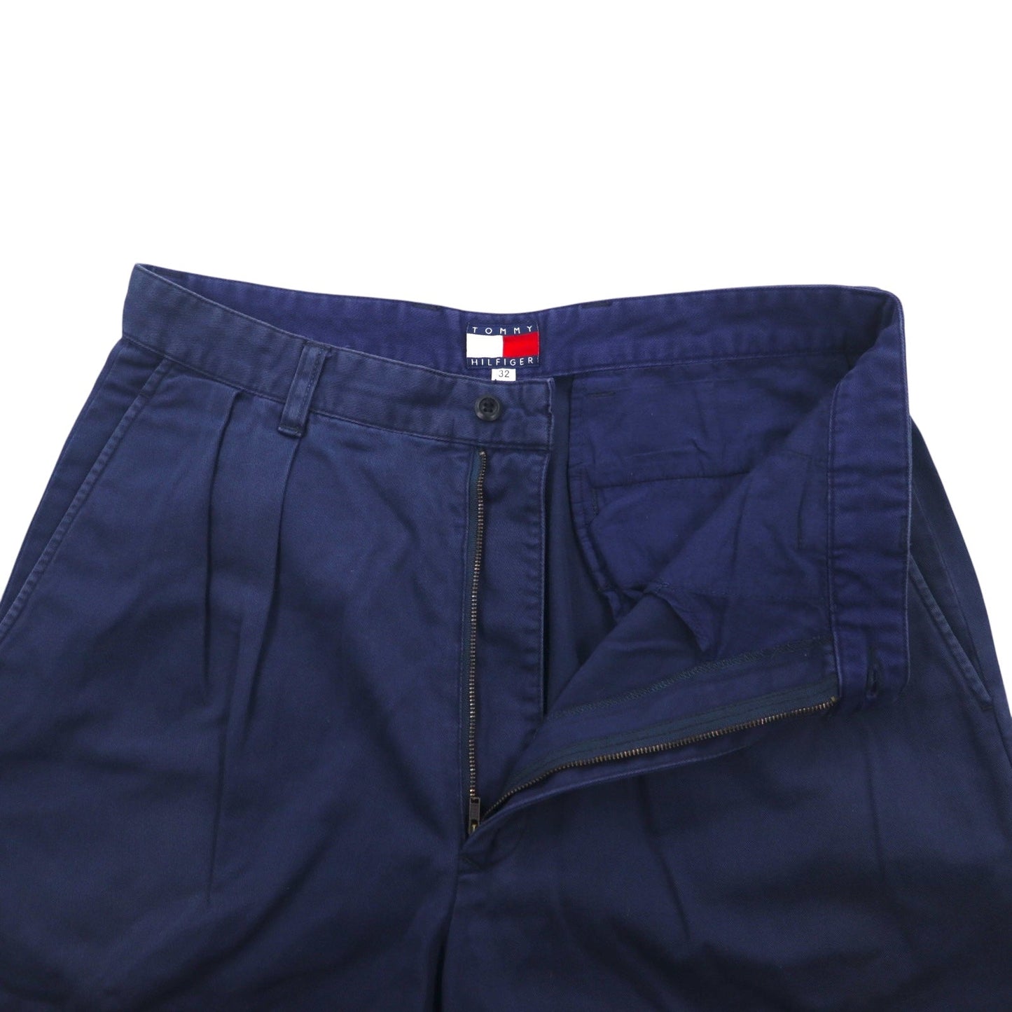TOMMY HILFIGER タック ワイド チノパンツ M ネイビー コットン