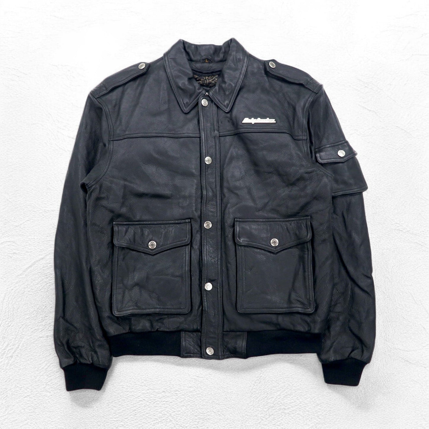 HARLEY DAVIDSON A-2 レザー フライト ボンバージャケット ミリタリー ライダース L ブラック シボ革 ライナー着脱式 エポレット