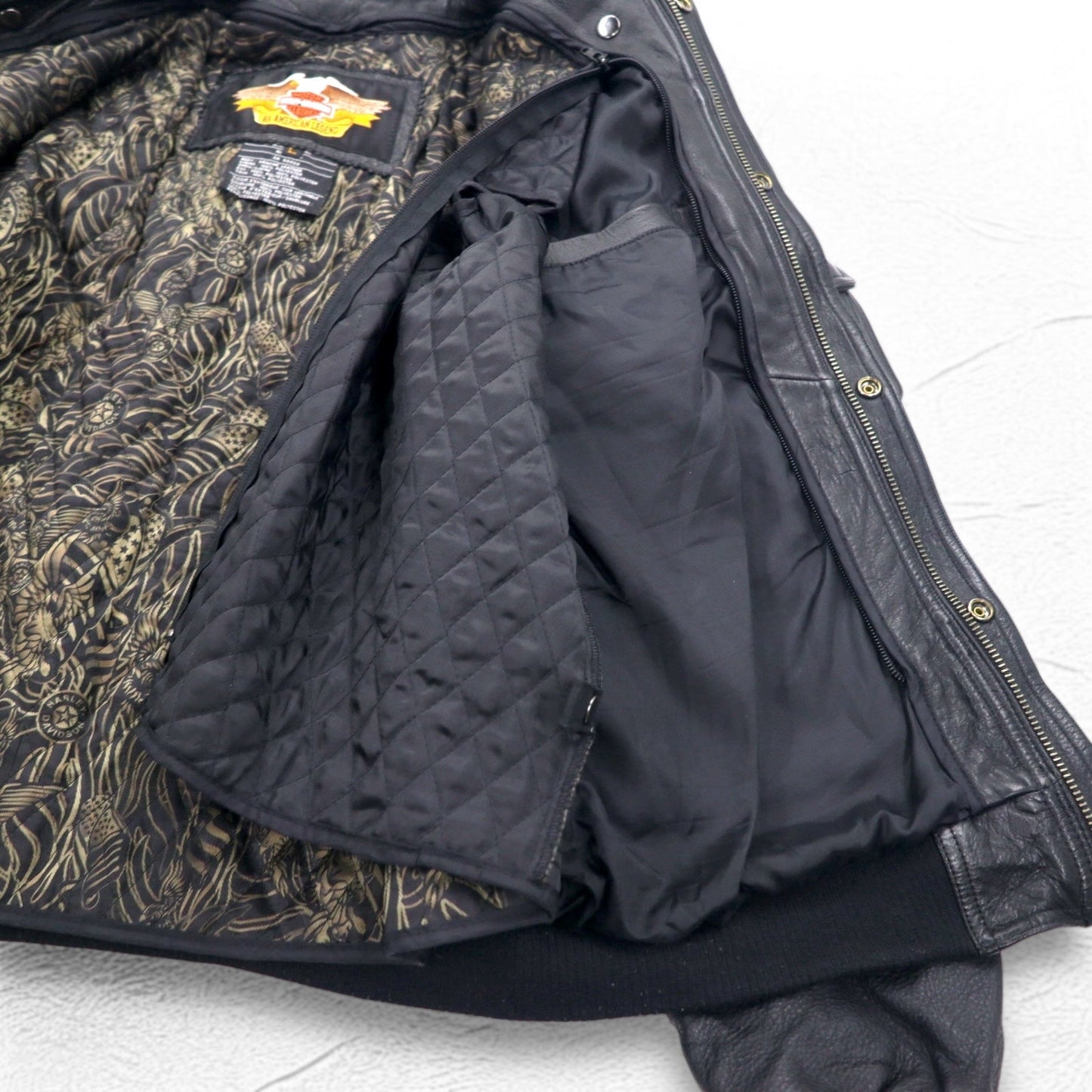 HARLEY DAVIDSON A-2 レザー フライト ボンバージャケット ミリタリー ライダース L ブラック シボ革 ライナー着脱式 エポレット