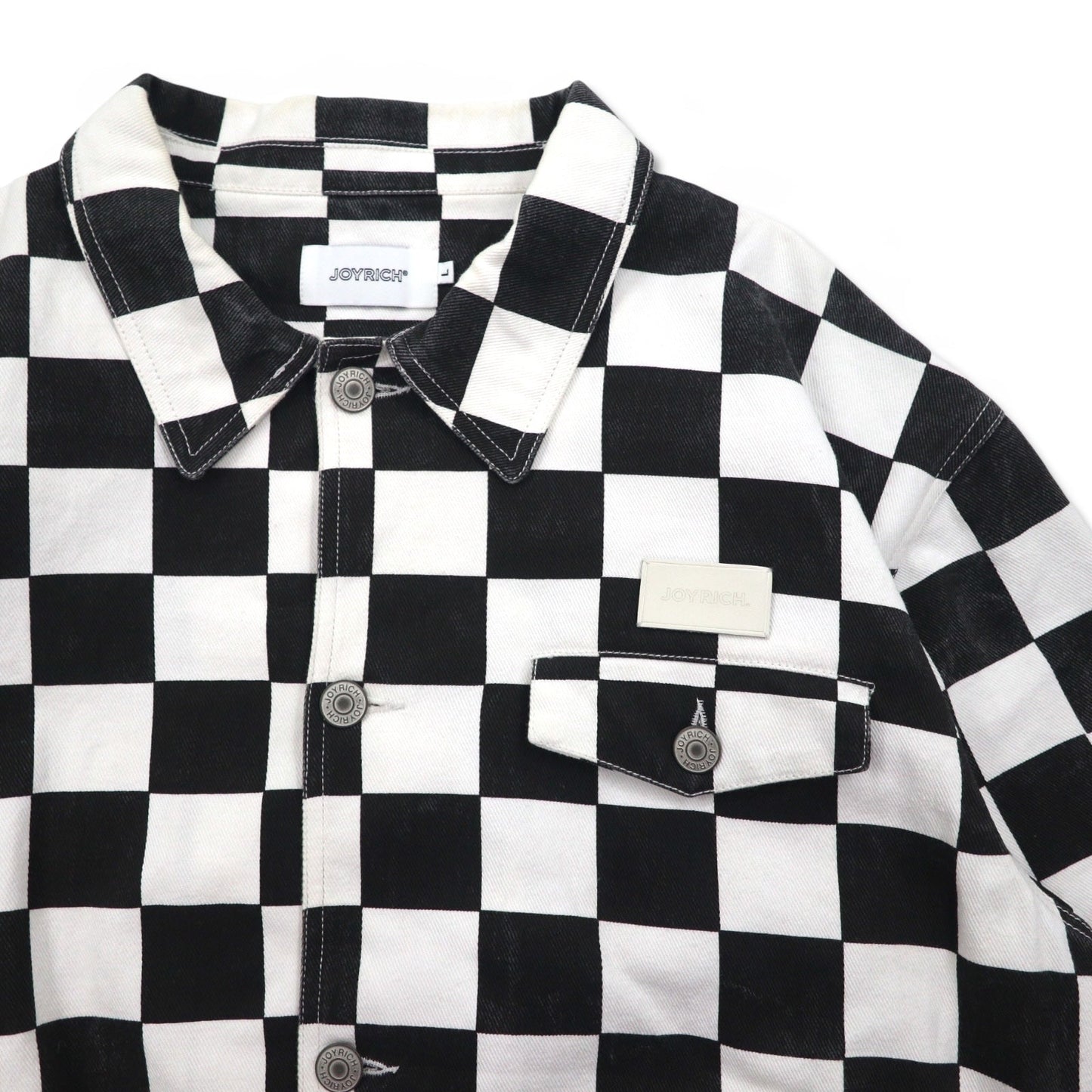JOYRICH フラッグチェック デニム トラッカージャケット L ホワイト ブラック コットン