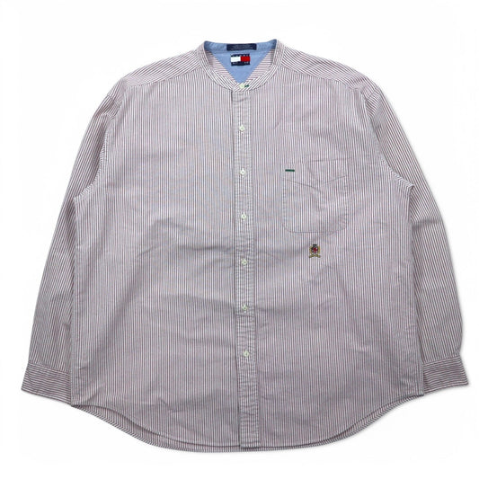 TOMMY HILFIGER バンドカラー オックスフォードシャツ XL ピンク ホワイト コットン ストライプ