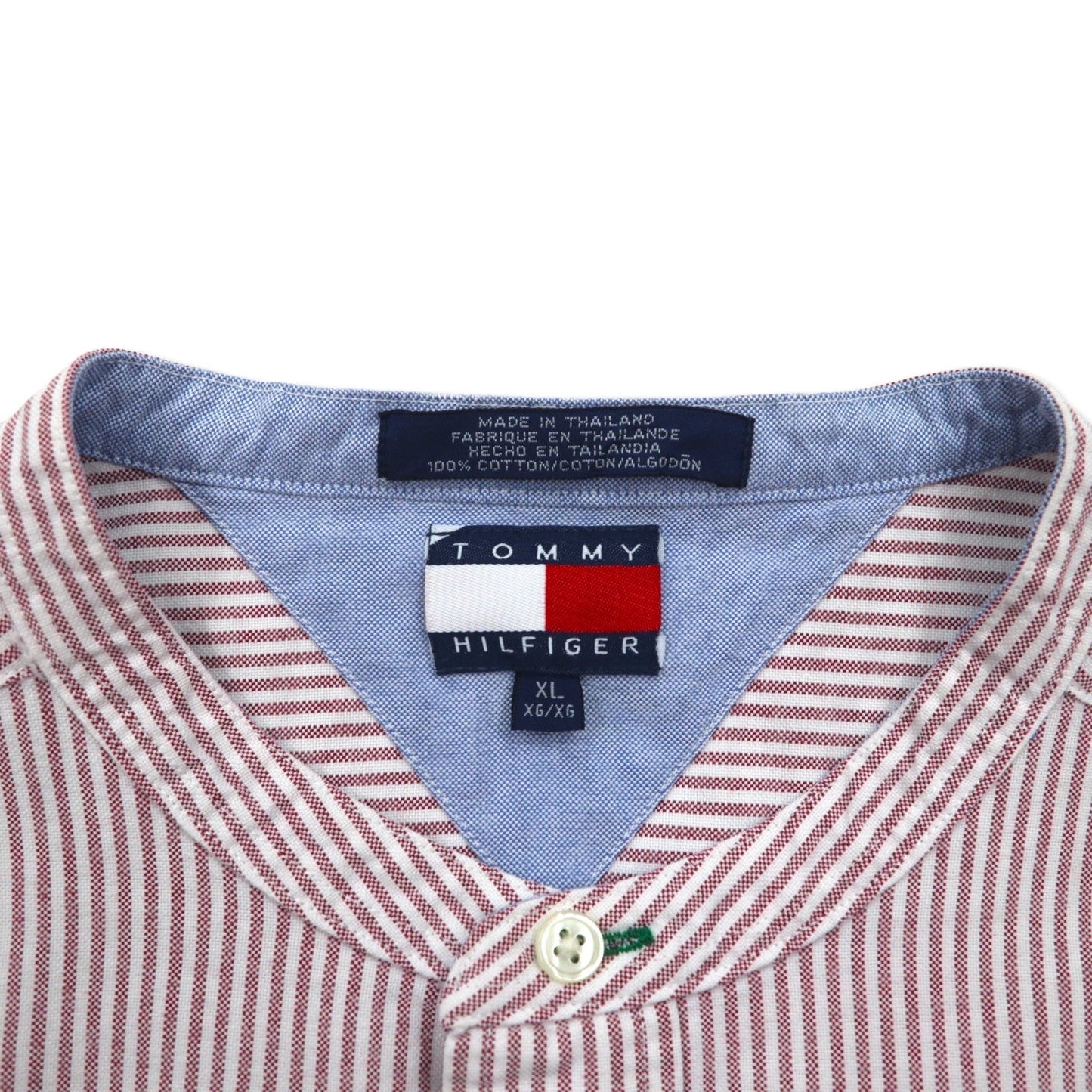 TOMMY HILFIGER バンドカラー オックスフォードシャツ XL ピンク ホワイト コットン ストライプ